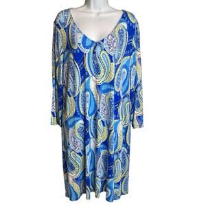 Vintage Pappagallo Women's Blue Paisley Dress Size XL Fairy Mod Garden Party‎